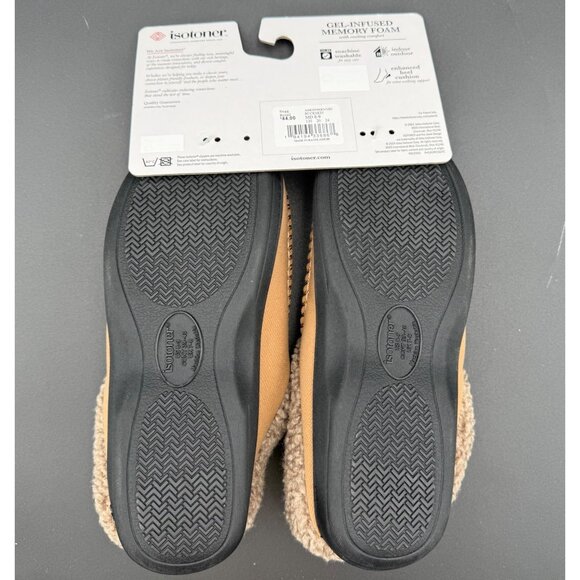 Isotoner Slippers Mens Size M 8-9 Memory Foam Tan Buckskin Sherpa Lining - Picture 4 of 5